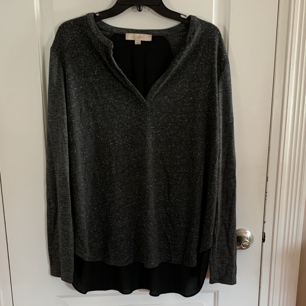 LOFT Charcoal Long Sleeve Blouse